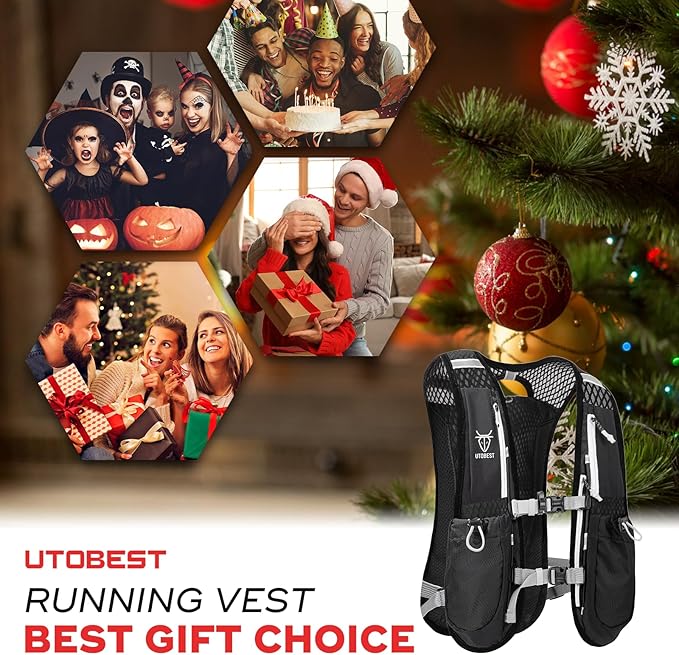 Running Vest, 5L Hydration Vest Lightweight, Breathable and Sweatproof Running Backpack, Adjustable Running Hydration Vest for Trail Running Marathon Race Jogging Cycling