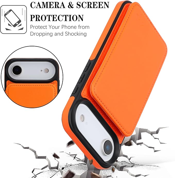 GUERNICA for iPhone 17 Air (6.7") Case Wallet with Card Holder, RFID Blocking Leather Protection, Shockproof Women Men Phone Case for iPhone Air, Orange