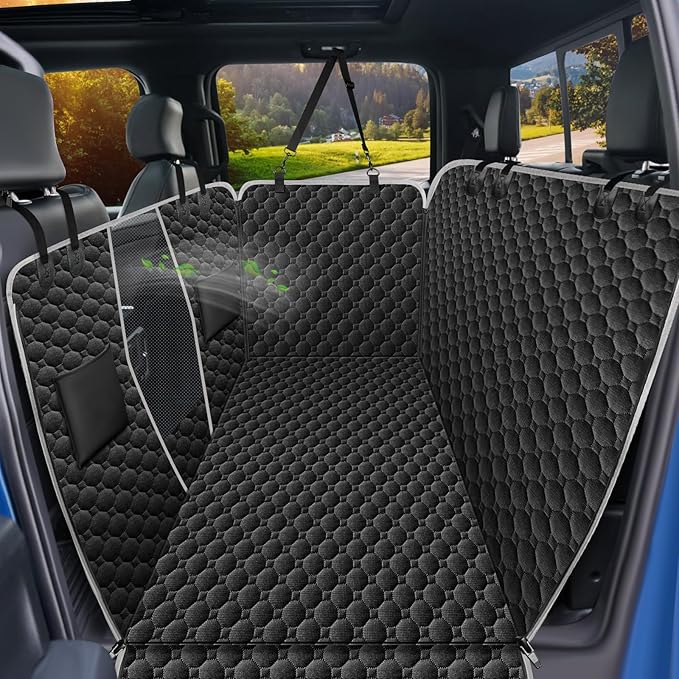 Mancro Floor Dog Hammock for Truck with Flip Up Rear Seats, Waterproof Truck Dog Seat Cover Back Seat with Mesh Window, Compatible with F150, Chevy Silverado & RAM, Black