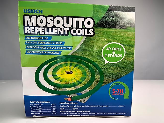 Mosquito Coils Outdoor Patio Fresh Scent,Use Reaches Up to 10 feet, Each Mosquito Coils Burns for 5-7 Hours (Contains 40 coils & 4 Stands)