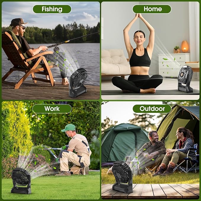 Portable Rechargeable Fan, 20000mAh Cordless Battery Powered Camping Tent Fans with SOS & LED Lantern, Small USB C Operated Outdoor Ventilador for Travel Camp Fishing Bedroom Power Outage Emergency