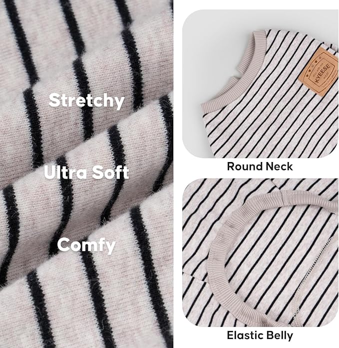 KYEESE Dog Pajamas Stretchable 4 Legs Doggie Jammies Striped Dog PJS Jumpsuit Lightweight Onesie Puppy Pajamas Soft Breathable Cozy Pet Outfit PJS Comfortable Sleepwear,Ivory Brown Striped, X-Small