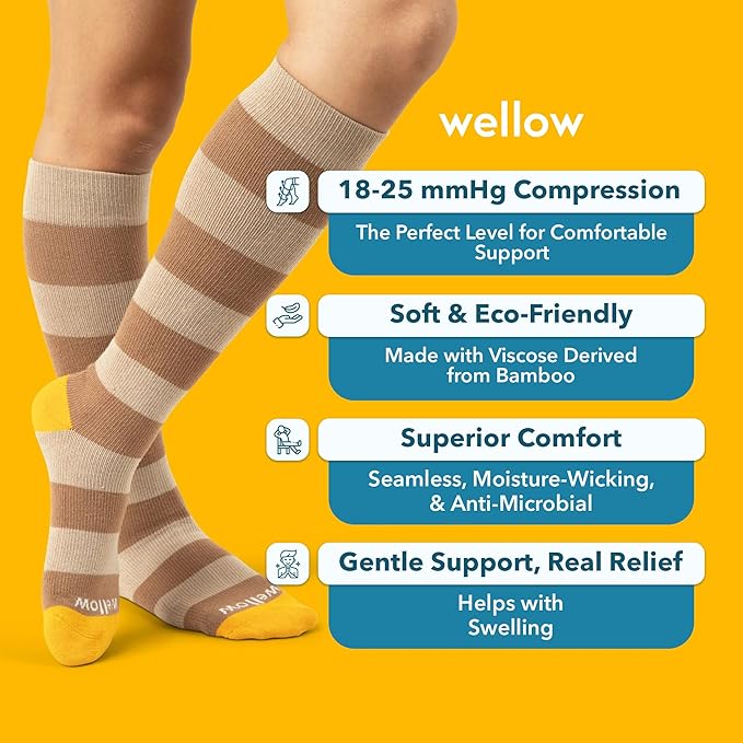 Wellow Premium Socks (Compression Socks - Regular) for Men & Women, Made with Viscose from Bamboo, Knee High, 18-25 mmHg