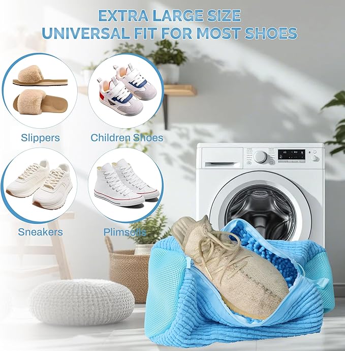 Shoe Washing Machine Bag, 2PCS Reusable Shoe Bag for Washing Machine, 360° Deep Cleaning Shoe Washing Bag for Sneakers, Laundry Shoe Bag for Washer & Dryer, Fits All Shoe Types (blue)