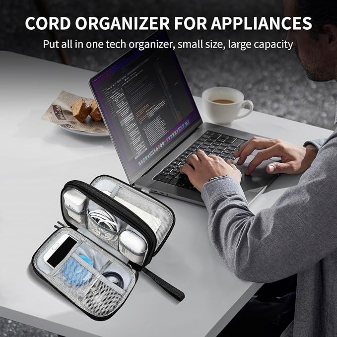 SMONT Cord Cable Organizer Travel Charger Bag Electronic Pouch Case Black