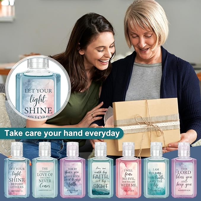 50 Pcs Christian Mini Hand Sanitizer Bulk Bible Verse Hand Sanitizer Religious Inspirational Favors 1fl oz Travel Size Hand Soap Gift for Pastor Church Prayer Christian Party Favors (Watercolor)
