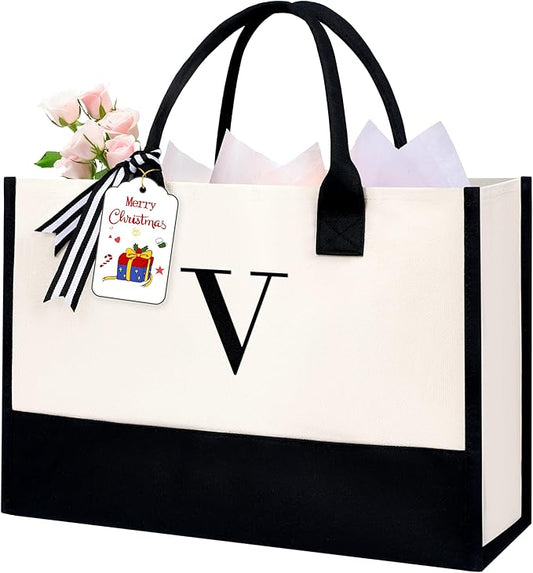 BAGAIL Initial Tote Bag, Personalized Birthday Gifts for Women, Teacher, Friends, Mom, Wedding, Monogrammed Beach Bag