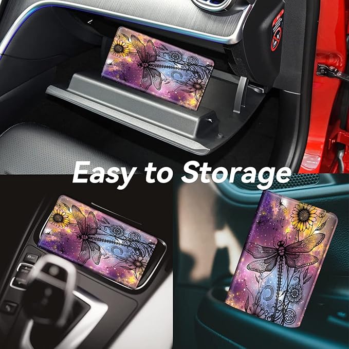 Car Registration and Insurance Holder, Leather Car Glove Box Organizer, Cool Car Accessories for ID, Driver's License Cards & Essential Document,Business Cards,Men&Women,Vintage Dragonfly