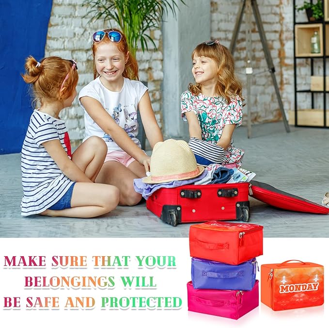 Paterr 14 Pcs Packing Cubes for Travel Kids Days of Week Compression Packing Cubes Colorful Luggage Organizers Suitcase Camp(10 x 8 x 5 Inch)