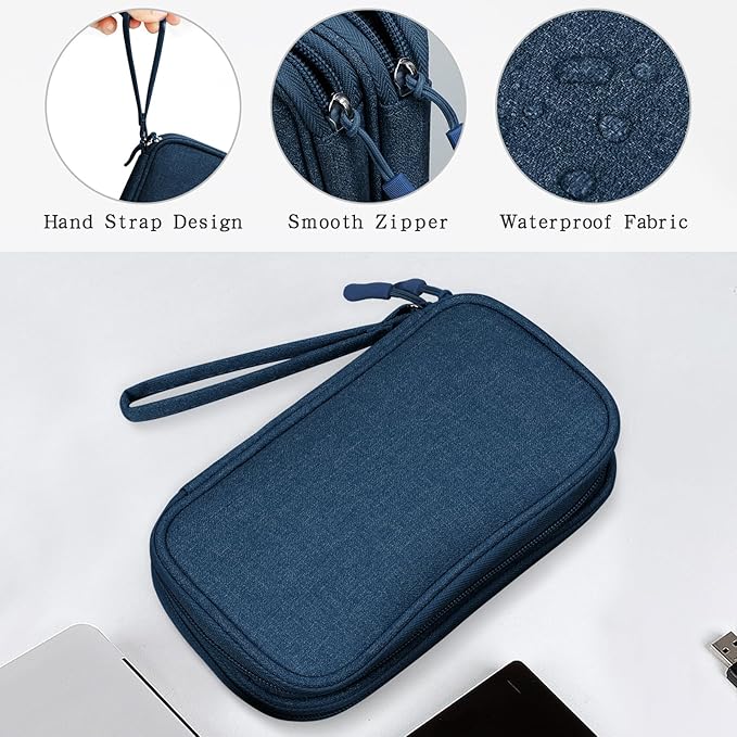Skycase Electronic Organizer Travel Case - Waterproof Travel Cord Pouches for Organization, Cable Organizer, All-in-One Double Layers Storage Bag for Accessories, Charger, Cable, Navy
