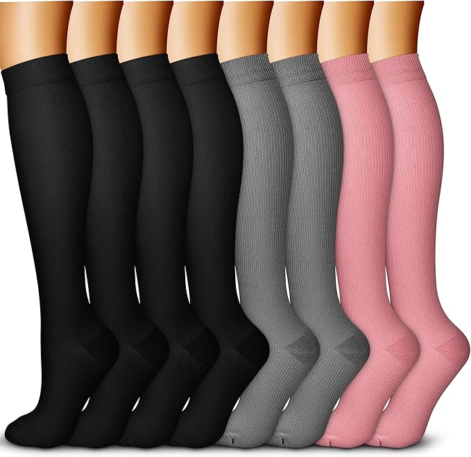 QUXIANG Copper Compression Socks for Women & Men Circulation (8 Pairs) - Best for Running Athletic Cycling - 15-20 mmHg