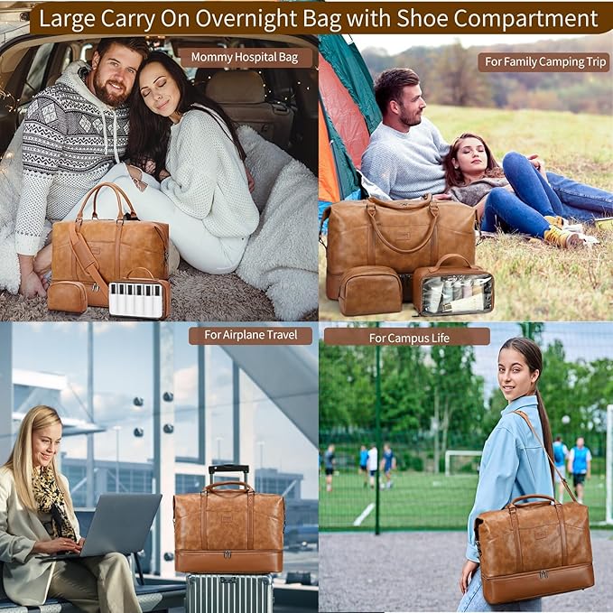 Weekender Bag, Large Travel Duffel Bag for Women, Carry on Overnight Bag with Shoe Compartment and Toiletry Bags