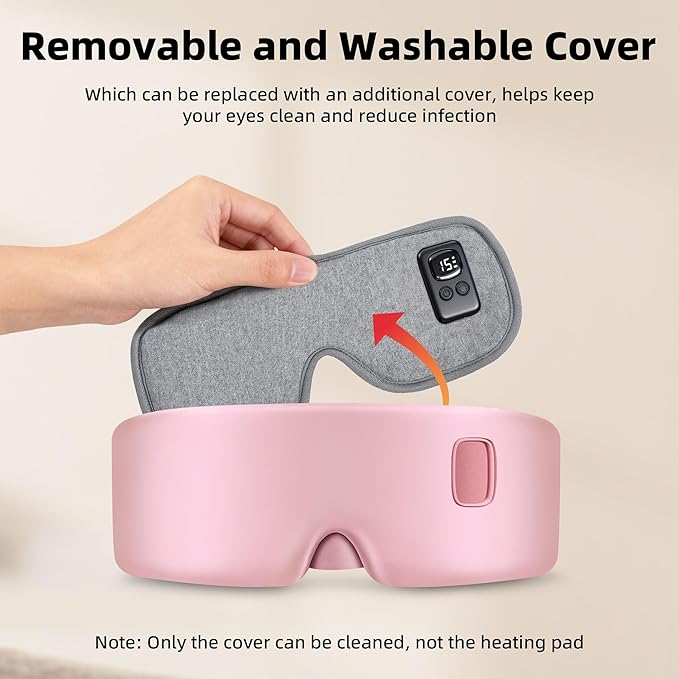 Heated Eye Mask for Dry Eyes, Cordless Warm Eye Compress 120-Min Battery, FSA - HSA Eligible, Eye Strain Relief, Washable Silk Travel Eye Mask with Extra Cover for Better Sleep (Pink & Black)