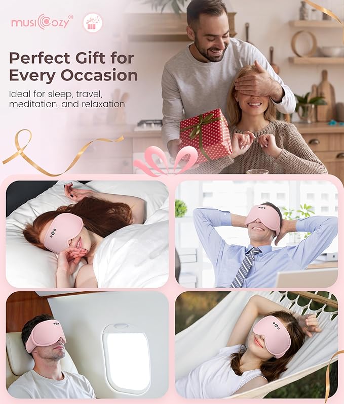 MUSICOZY Bamboo 3D Bluetooth Sleep Mask Headphones, Ultra-Soft Bamboo Fiber Wireless Sleep Headphones, Ultra-Thin Speakers, Double-Layer Detachable Eye Mask for Side Sleepers, Gifts for Men Women