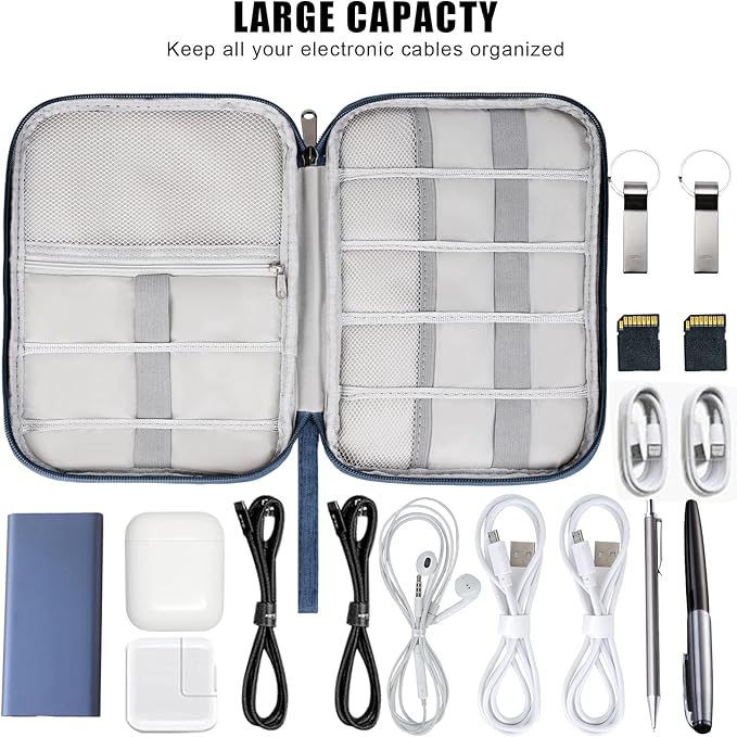 Electronic Organizer Travel Universal Cable Organizer Electronics Accessories Bag for Cable, Charger, Phone, USB, SD Card,1Pack