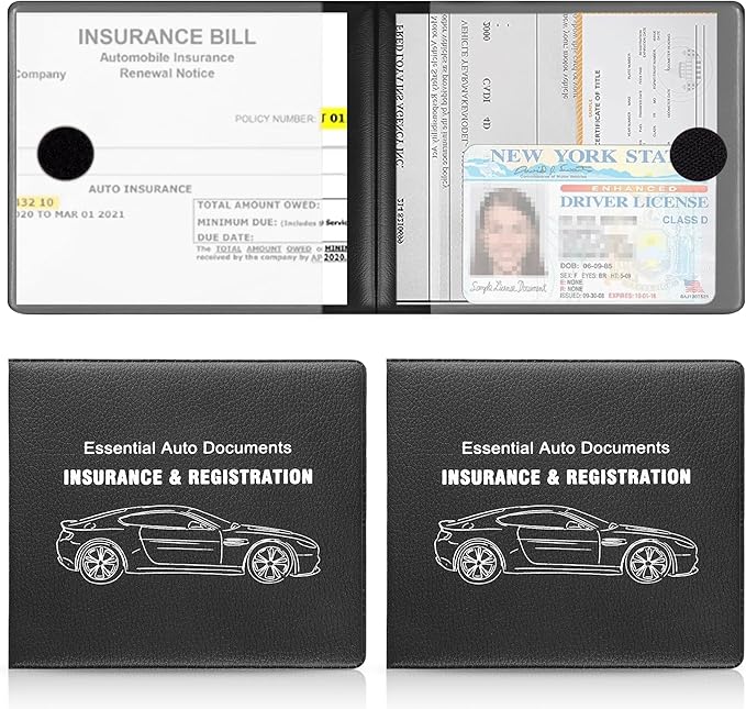 UYYE Car Registration and Insurance Card Holder, Vehicle Glove Box Car Organizer, Interior Car Accessories for Documents, Cards, License - 2 Pack