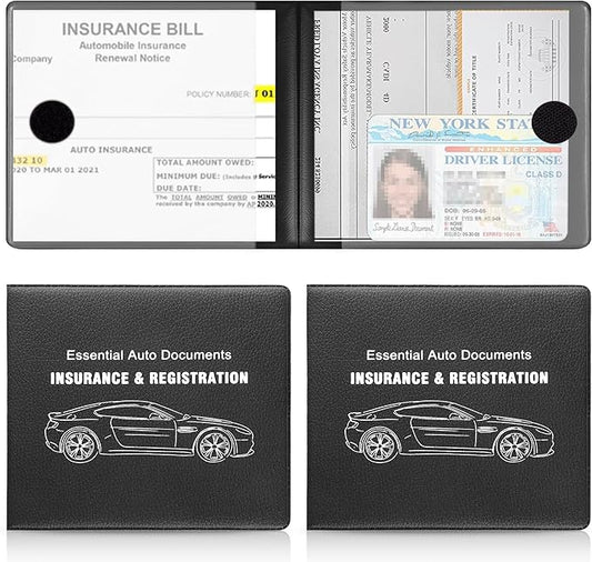 UYYE Car Registration and Insurance Card Holder, Vehicle Glove Box Car Organizer, Interior Car Accessories for Documents, Cards, License - 2 Pack