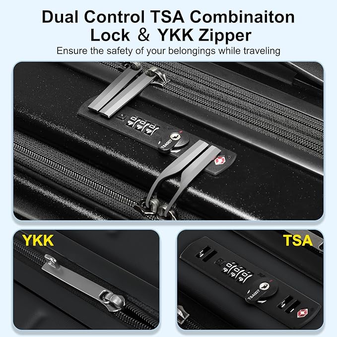 Expandable Carry On Luggage Airline Approved, 20 Inch Lightweight ABS+PC Hard Shell Suitcases with Front Pocket, Spinner Wheels, TSA Lock (Black, 1PC)