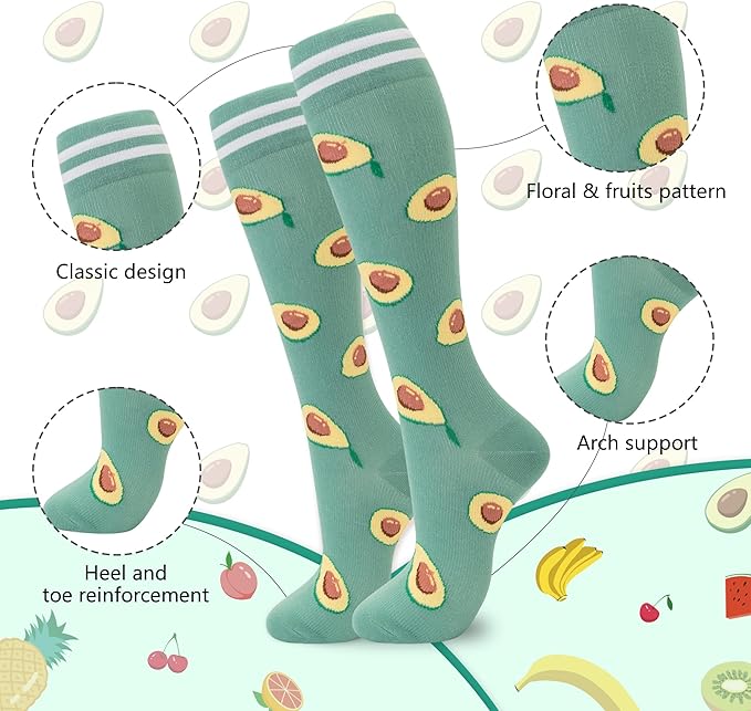 fenglaoda Compression Socks for Women Men Support Circulation 6 Pairs Socks For Nurse, Travel, Flight