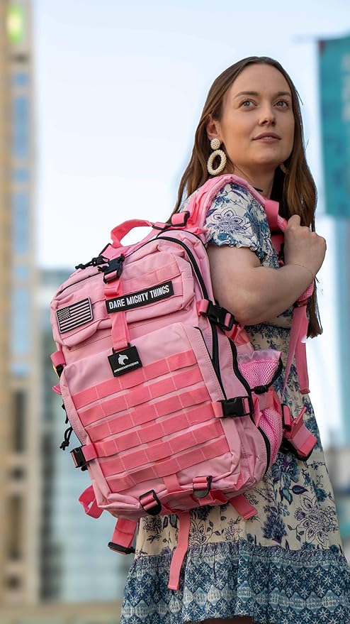 AMERICANPHOENIX 45L Elite Tactical Backpack | 3X Stronger Work & Military Backpack | Water Resistant and Heavy Duty | 3 Day MOLLE Bug Out Bag (Rose Pink)