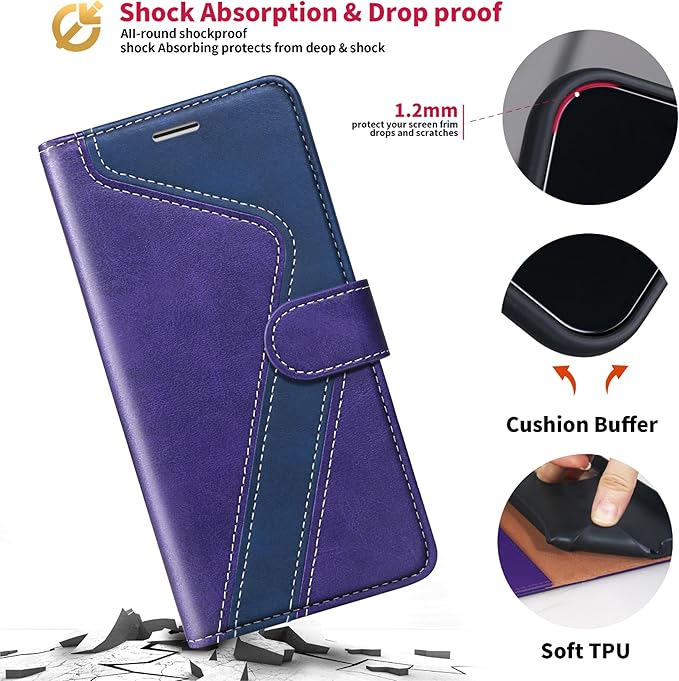 CIVICASE for iPhone 17 Pro Max Wallet Case,PU Leather Flip Case RFID Blocking Credit Card Holder Folio Magnetic Stand TPU Shockproof Cover Compatible with iPhone 17 Pro Max, Purple Blue