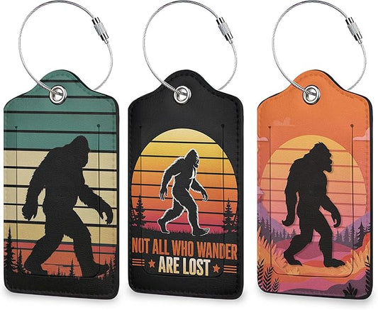 Sasquatch Luggage Tags for Suitcase 3 Pack, Privacy Cover ID Label with Stainless Steel Loop and Address Card for Travel Bag Suitcase