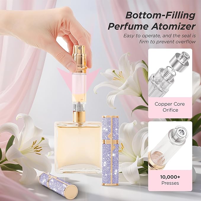 Travel Perfume Bottle Refillable, Sparkle Perfume Atomizer Leak-Proof Portable 5ML Mini Empty Atomizer Sprayer Bottle for Traveling and Outgoing (Purple, 5ML)