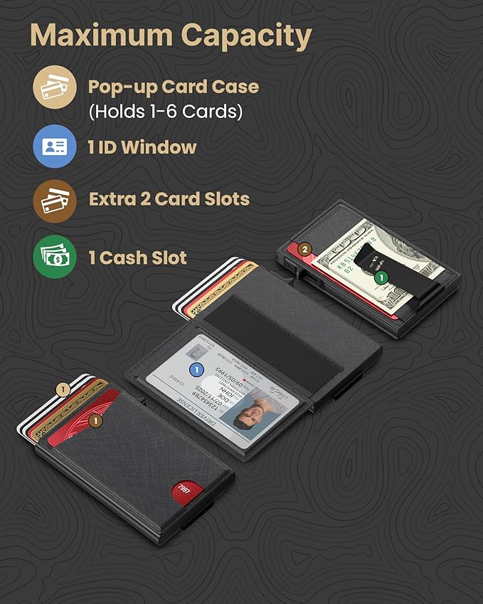 typecase Flip Pop Up Wallet for Men Card Holder: Smart Privacy & lD Display Mode, RFID Blocking, Slim Genuine Leather, Minimalist Front Pocket - 8 Cards Capacity | ID Window | Money Clip (Black)