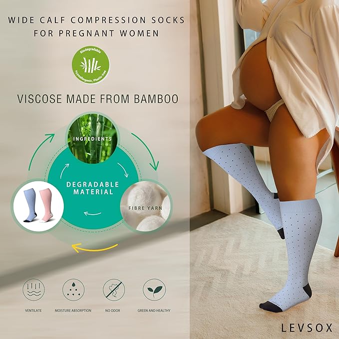 LEVSOX Wide Calf Compression Socks for Women&Men Plus Size 15-20mmHg Knee High Large Support Stockings for Circulation