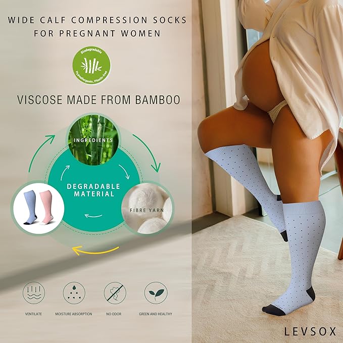 LEVSOX Wide Calf Compression Socks for Women&Men Plus Size 15-20mmHg Knee High Large Support Stockings for Circulation