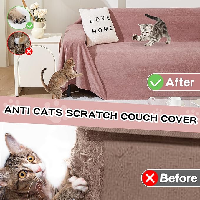 MEETSKY Couch Cover for 3 Cushion Sofa Washable, Cat Scratch Proof Sofa Covers, Furniture Protector L Shape Sofa Slipcovers Soft Sectional Couch Covers for Dogs, 71" x 134", Pink