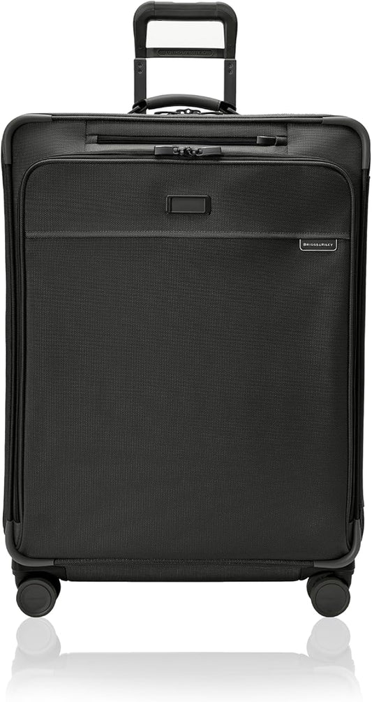 Briggs & Riley 29" Large Expandable Spinner - Checked Luggage for Travel, Suitcases with Wheels, Softside Rolling Bag for Men & Women, Self-Repairing Zipper - Baseline Collection, Black