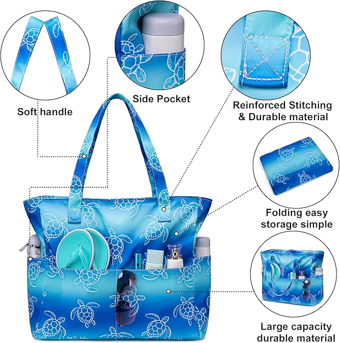 Bluboon Waterproof Beach Tote Pool Bags for Women Ladies Extra Large Carry On Bag With Wet Compartment for Weekender Travel