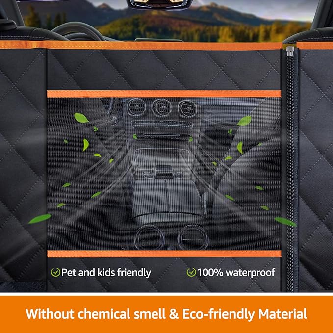 iBuddy Truck Seat Extender for Dog Hard Bottom Seat Cover Split Design Offer Large Space Protects Leather Seat from Scratch, Hair, Waterproof Pickup Truck Seat Cover for Silverado/GMC/Ram/F150 F250