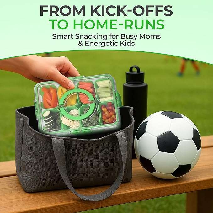 Snackle Box Container with Lid- Travel Charcuterie Box with Handle - Organizer for Candy, Fruit, Nuts, Veggies, Snacks, Beach Essentials, Portable Lunch Box (Green, Large)