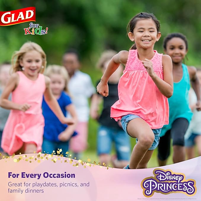 Glad for Kids Disney Princess Disposable Paper Snack Bowls, Lids Not Included, Floral Frames - Heavy Duty, Microwavable, Disposable Snack Cups with Lid for Soup or Ice Cream, 6 Oz, 20 Count