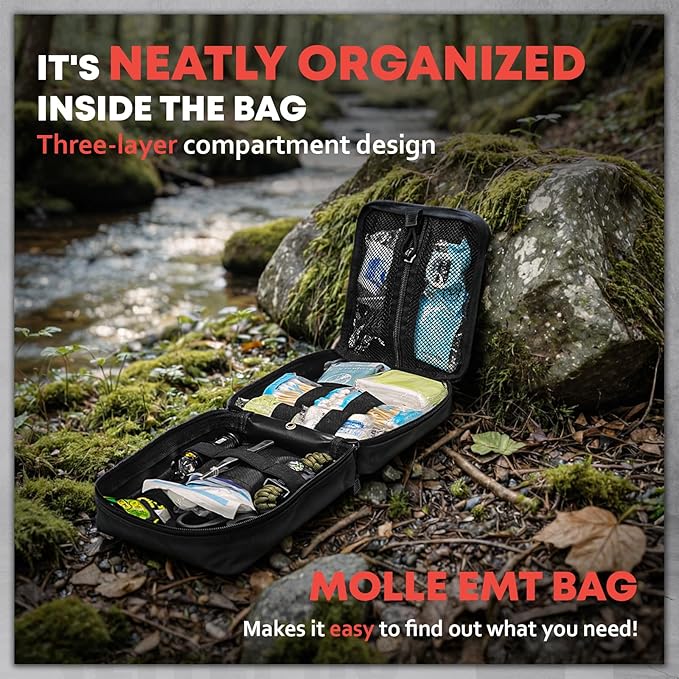 242Pcs Survival First Aid Kit Molle System IFAK Medical Kit for Camping Hiking Hunting Car&Home Emergency, Earthquake Preparedness Lightweight Tactical Kit for Outdoor Enthusiasts (Red)