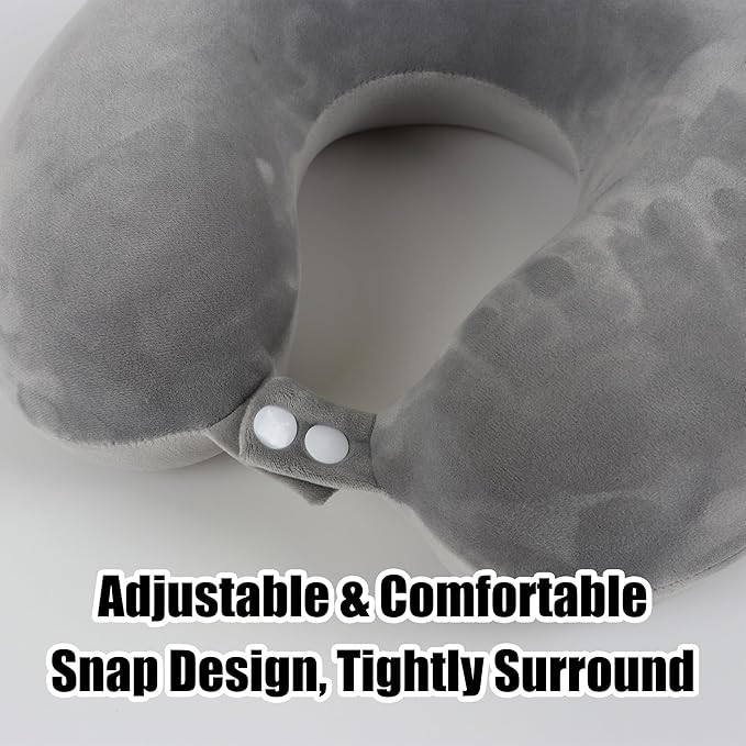Pure Memory Foam Travel Pillow Set for Adults - Comfortable & Removable Machine Washable Cover, Neck Support Pillow Airplane Travel Kit with Eye Mask for Portable Plane Accessories -Dark Grey