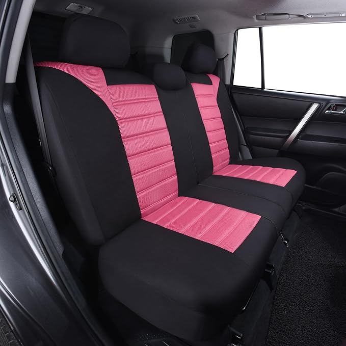 FH Group Automotive Car Seat Covers Rear Set Premium 3D Air Mesh Seat Covers, Airbag Compatible and Split Bench Cover Universal Fit Interior Accessories for Cars Trucks and SUVs - Pink