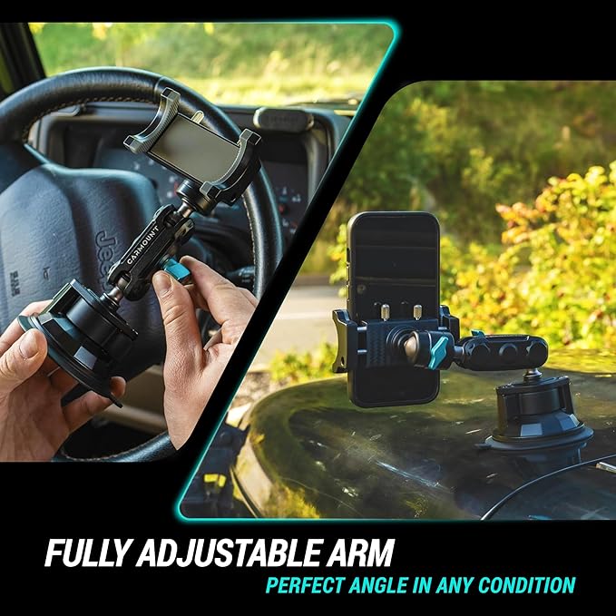 CARMOUNT TitanX100 – Suction Cup Phone Mount for Car & Truck – Heavy Duty Metal Phone Holder, Windshield Phone Mount for iPhone, Android, GPS & All Devices