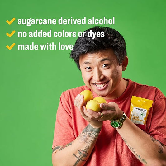 Everyone Hand Sanitizer Wipes, 15 Wipes (Pack of 6), Coconut and Lemon, Made with Sugarcane Derived Alcohol with Essential Oils, TSA friendly