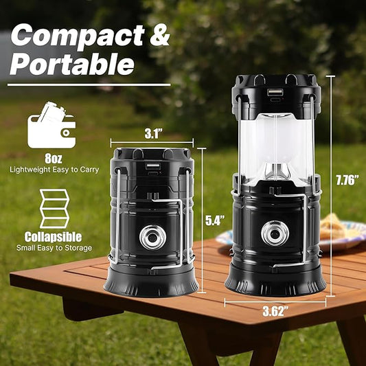 Lichamp Collapsible Portable Solar Camping Lantern, USB Rechargeable LED Flashlight - Survival Kits for Power Outages Hurricane Supplies Emergency, Indoor & Outdoor, 4-Pack