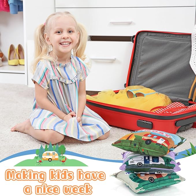 Paterr 7 Pcs Packing Cubes for Travel Kids Day of Week Compression Packing Bags Colorful Luggage Suitcase Organizers Bag for Travel (Car)