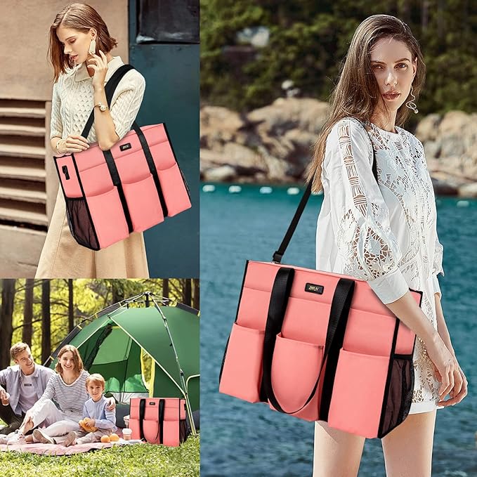 IBFUN Utility Tote Bag with 14/24 Pockets Zip Top Teacher Tote Bag for Teacher/Work Women