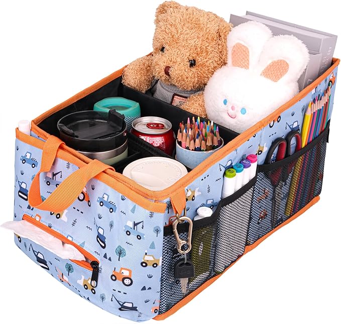 HEYSKAY Car Seat Organizer-Passenger Seat Organizer, Collapsible Small Car Seat Organizer for Console Front/Back, Car Seat Caddy Organizer with 4pc Drink Holders Automotive Backseat Organizer for Kids