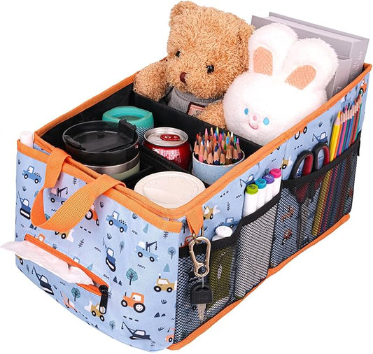 HEYSKAY Car Seat Organizer-Passenger Seat Organizer, Collapsible Small Car Seat Organizer for Console Front/Back, Car Seat Caddy Organizer with 4pc Drink Holders Automotive Backseat Organizer for Kids