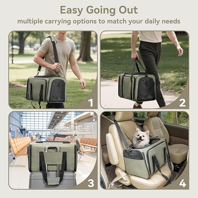 Petsfit Expandable Cat Carrier Dog Carrier, Soft-Sided Collapsible Portable Pet Carrier, 19x12x12, Green