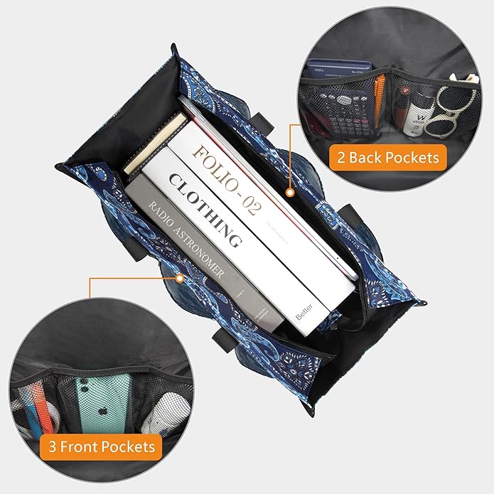 TOPDesign Utility Water Resistant Tote Bag with 13 Pockets, Top Zipper Closure & Thick Bottom Support, for Working Women