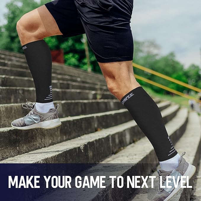 Thoxcare Calf Compression Sleeve for Men Women (1 Pair), Leg Support Footless Compression Socks for Running - Shin Splint Varicose Veins Swelling & Pain Relief, Black/Gray, X-Large