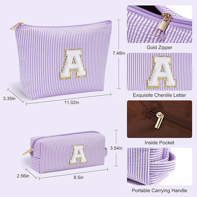 YOOLIFE Personalized Cute Purple Initial Cosmetic Makeup Pouch - Make Up Toiletry Bag for Her Mom Teacher Friend Girlfriend Wife Birthday Gifts